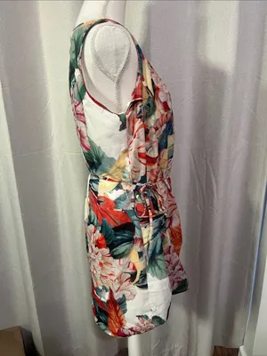 NEW! Floral Multicolor Sleeveless Wrap Dress bubble skirt thumbnail 7