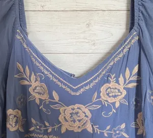 Savanna Jane Women's 2X Blue Embroidered Boho Tunic Dress | Rayon Lined | 3/4 Sleeve | Excellent Pre-Owned thumbnail 5