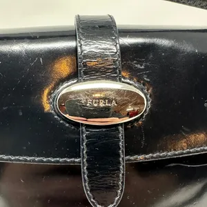 Furla Vintage‎ Shoulder Bag Purse PVC Vinyl Silver Buckle Black thumbnail 3