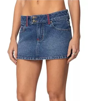 Edikted Blue Denim Low Rise Micro Mini Skirt Size M Y2K thumbnail 1