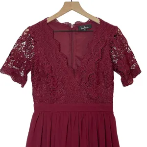 Lulus Angel in Disguise Lace Skater Dress Women's‎ Size Medium Burgundy V-Neck thumbnail 7