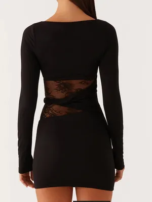 Peppermayo Echo Long Sleeve Mini Dress Black Lace thumbnail 3