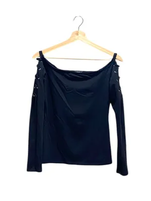 Guess Y2K Lace up Long Sleeve Top Black Size S Goth Whimsigoth Renaissance Fairy thumbnail 2