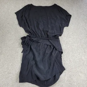 Yoins Womens Wrap Dress Large Black Tie Crewneck Short Sleeve Ruched Mini NEW thumbnail 12