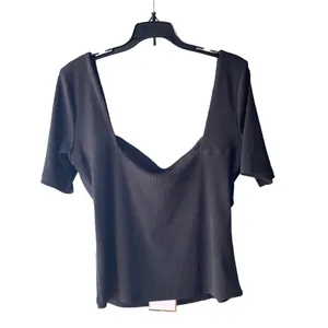 Runaway New 90s inspired black ribbed twist front Crop Top Minimalist basic thumbnail 8
