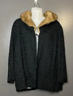 Vintage Reichbart Furs Coat Womens Medium Persian Lamb Mink Collar 50s thumbnail 1