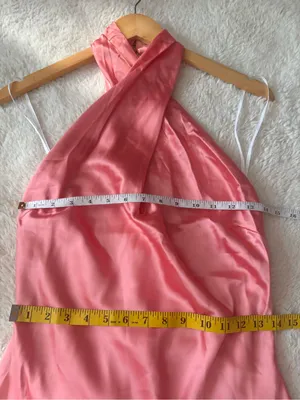 Lulus Beyond Classy Coral Pink Satin Halter Mini Dress Size Small backless Sexy thumbnail 7