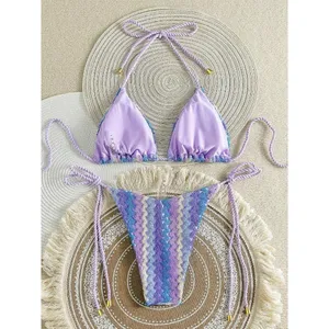 ZAFUL 2 Piece Triangle Bikini Swim Knitted Halter Bathing Suit US LARGE thumbnail 2