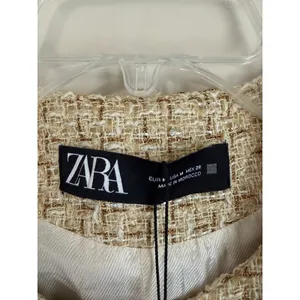 Zara Tweed Vest Women Medium Gold Metallic Belted Longline Sleeveless Jacket NEW thumbnail 11
