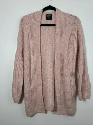 Abercrombie Women’s Small Blush Pink Cable Knit Open Front Cardigan thumbnail 1