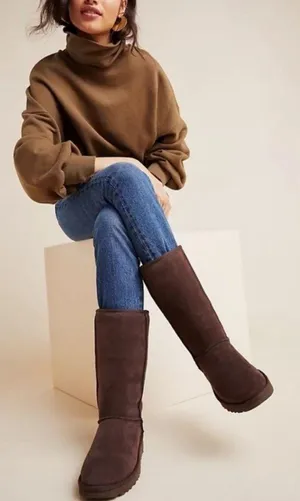 UGG Tall Sunset II Side Zip Brown Suede  Boots. thumbnail 1