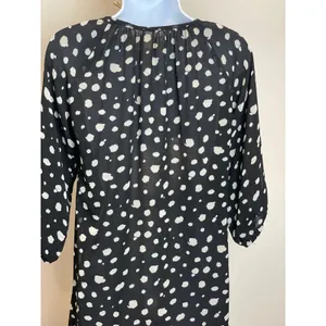 Francesca’s Collection Black White Polka Dot Chiffon Blouson Dress Sz L Ruffle thumbnail 5