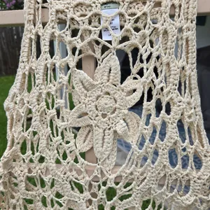 Natural boho Cotton crochet top LARGE Tan thumbnail 2