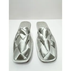 Sam Edelman Mules Ladies 6.5‎ Silver Slip On Round Toe Woven Satin Finish Shoes thumbnail 2
