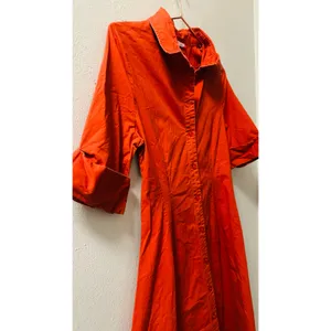 STAUD Red Cotton Blend Collared Neckline Front Button Closure Short Sleeve Dress thumbnail 15