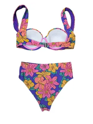Lovers + Friends Purple Floral Bikini Set High-Waisted Bottoms Underwire Top XS thumbnail 2