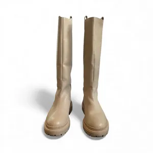 Cream Knee-High Minimalist Leather Boots by H&M Premium Chunky Rubber Sole size 8 thumbnail 2
