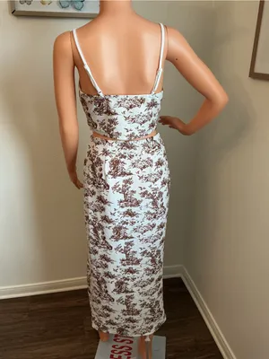 SHEIN Toile Corset Top & Maxi Skirt Set Brown Cream M thumbnail 6
