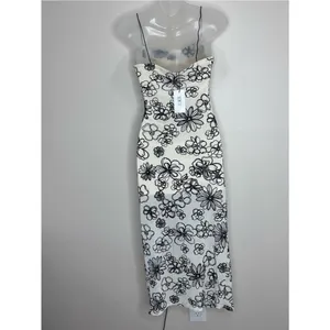 Cider off White Midi Dress Black Floral Print side slit bodycon size small NWT thumbnail 3