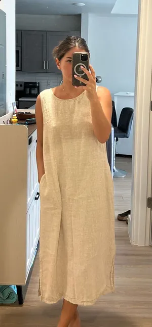 Linen Dress Tan thumbnail 1