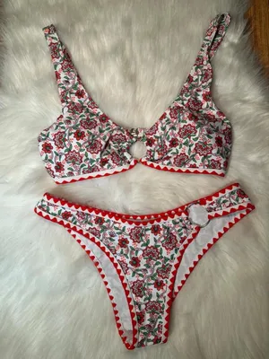 Red & white floral bikini set #summer #floral #swimwear #bikini #cute thumbnail 1