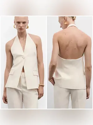 Mango Women's Jewel Button Detail Halter-Neck Gilet (Size L) thumbnail 2