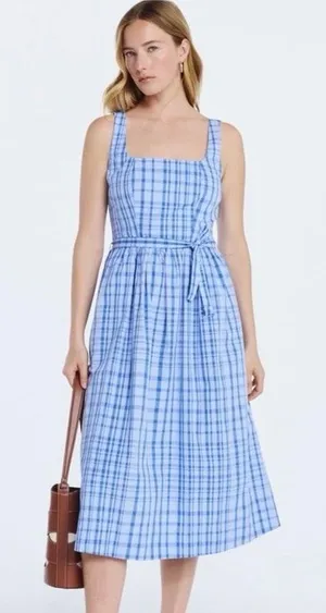 Free Assembly Blue Plaid Midi Dress‎ Size Large thumbnail 1
