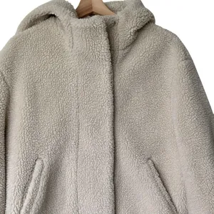Zara XS Women's Beige Sherpa Teddy Shearling Hooded Cropped Jacket Coat thumbnail 4