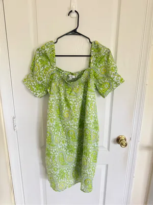 SZ Blockprints X J.Crew squareneck puff-sleeve mini dress in citrus paisley thumbnail 6