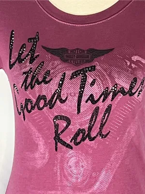 Harley-Davidson Arrowhead Rhinestone Let The Good Times Roll Women’s Shirt XS thumbnail 2