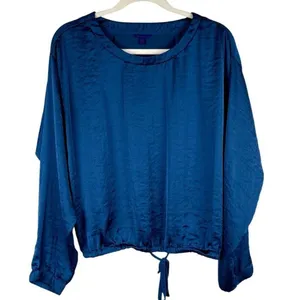 Aeropostale Blue Long Sleeve Blouse Tie Bottom M thumbnail 1