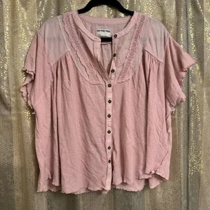 Free People We The Free Blush Pink Sophia Button Down Blouse Small NWOT thumbnail 1