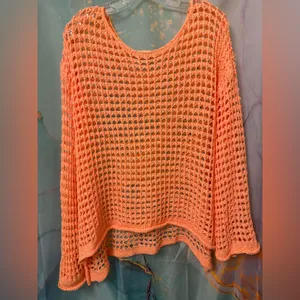 POL Women's Tape Yarn Sweater in Orange Sz: S thumbnail 5