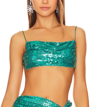 NBD Green Sequin Crop Top MEDIUM Backless Festival Bandeau Designer $128 NEW thumbnail 1