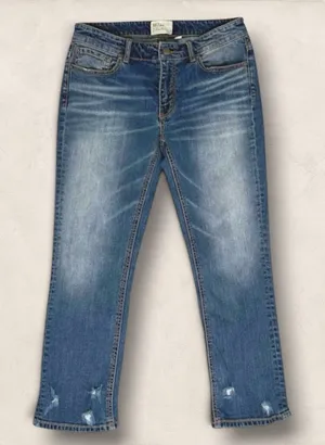 BKE Payton Distressed Crop Blue Jeans Womens 28 (31X26) Low Rise Denim ABK1629 thumbnail 1
