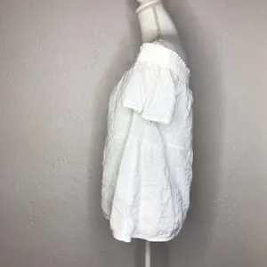Anthropologie‎ Women's Cotton Lucille Off-The-Shoulder White Button Blouse XS thumbnail 2