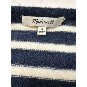 Madewell Navy White Striped Open Front Cardigan Sweater Merino Wool Alpaca S thumbnail 2