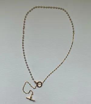 Gold half pearl half chain with front toggle clasp thumbnail 3