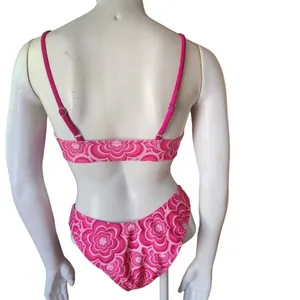 Pink Floral High Cut Bikini (S) Pink thumbnail 7