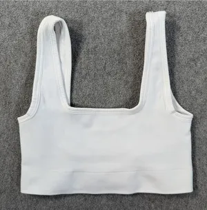 Nux Women's Small White Ribbed Square Low Back Sports Bra Activewear thumbnail 1