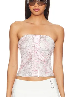 I.AM.GIA Santi Top Corset Strapless Pink Ribbon-Front Bustier Top thumbnail 2