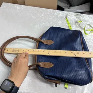Vintage Liz Claiborne Blue textured handBag leather trim 80’s tote thumbnail 4