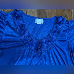 Lati Fashion…Vibrant Blue Women's Blouse with Floral Detail thumbnail 2