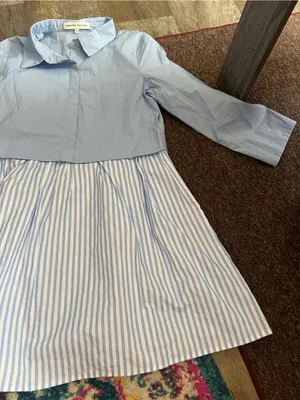 English Factory Stripe mixed media Contrast Shirt Mini Dress Size XS thumbnail 12