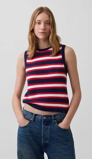 Gap Red White Blue 100% Cotton Sweater Vest XLARGE NWT Preppy USA thumbnail 1