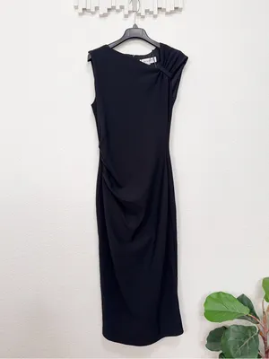 ELLIATT Jada Midi Dress Black Draped Ruched Sleeveless Dress thumbnail 2