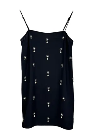 H&M Appliquéd Holiday Party Slip Dress Pearl Rhinestones Embellished Black Sz S thumbnail 4