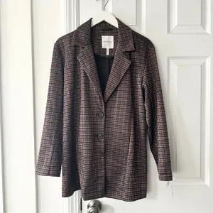 Avec Les Filles Anthropologie Brown Blue Houndstooth Longline Blazer Small 80103 thumbnail 2