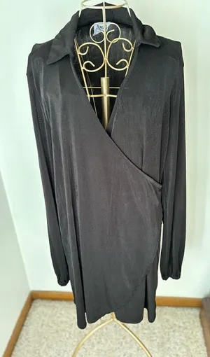 Princess Polly Faux Wrap Long Sleeve Dress Size 6 Black thumbnail 1