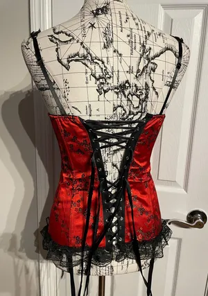 Vintage y2k Lace Floral Corset Steampunk Victorian Gothic Satin thumbnail 6